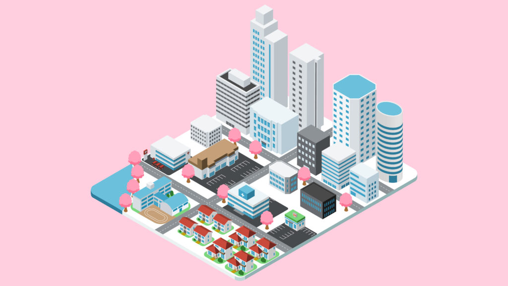 工業系アイソメトリックによる都市開発イメージ